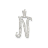Sterling Silver N Initial Pendant with Chevron Pattern and Polished Script Letter Charm