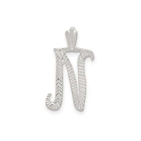 Sterling Silver N Initial Pendant with Chevron Pattern and Polished Script Letter Charm