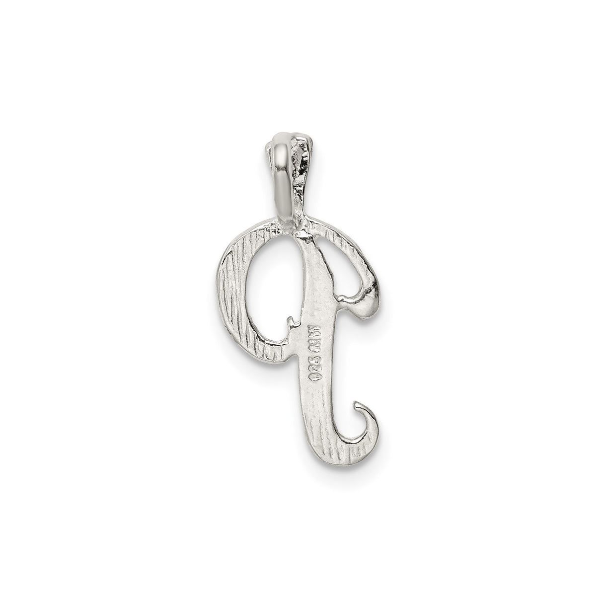 Sterling Silver Letter P Pendant with Zigzag Pattern, Script Initial Charm, Unisex Monogram Jewelry