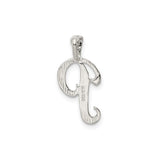 Sterling Silver Letter P Pendant with Zigzag Pattern, Script Initial Charm, Unisex Monogram Jewelry