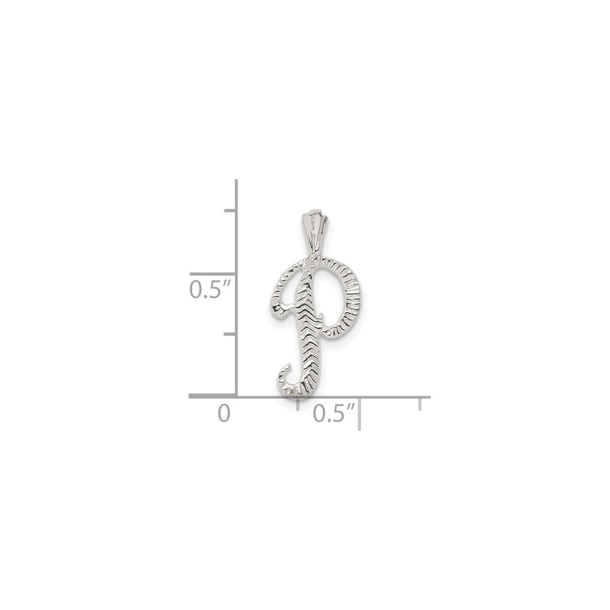 Sterling Silver Letter P Pendant with Zigzag Pattern, Script Initial Charm, Unisex Monogram Jewelry