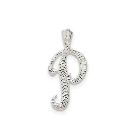 Sterling Silver Letter P Pendant with Zigzag Pattern, Script Initial Charm, Unisex Monogram Jewelry