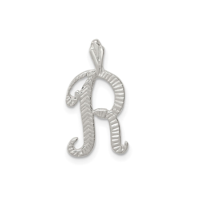 Sterling Silver Pendant with Cursive Letter R, Script Initial Charm for Women and Unisex Wear