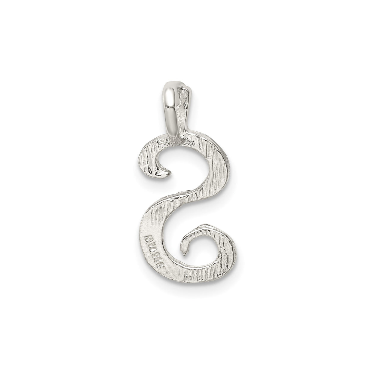 Sterling Silver Initial S Pendant with Ribbed Textured Script Design