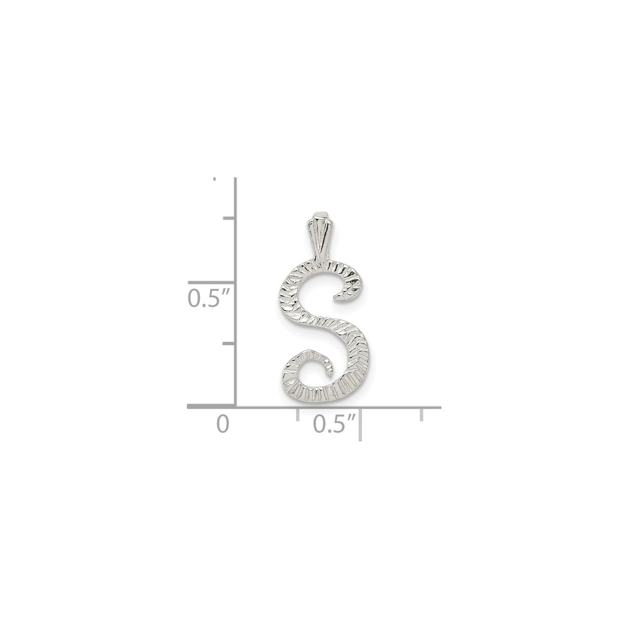 Sterling Silver Initial S Pendant with Ribbed Textured Script Design