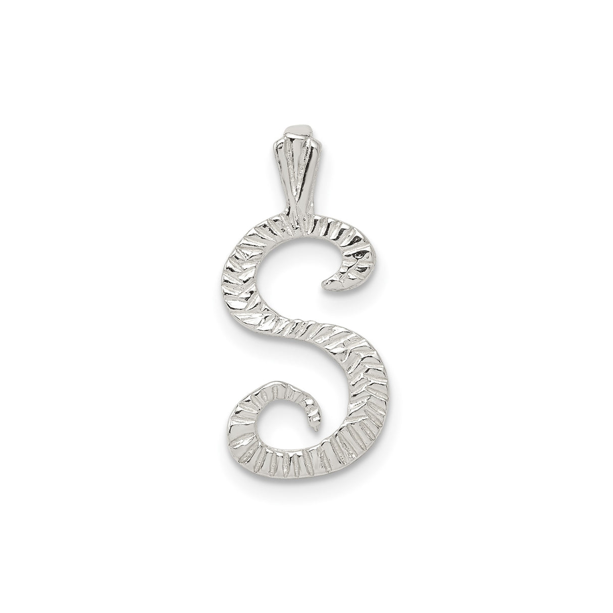 Sterling Silver Initial S Pendant with Ribbed Textured Script Design