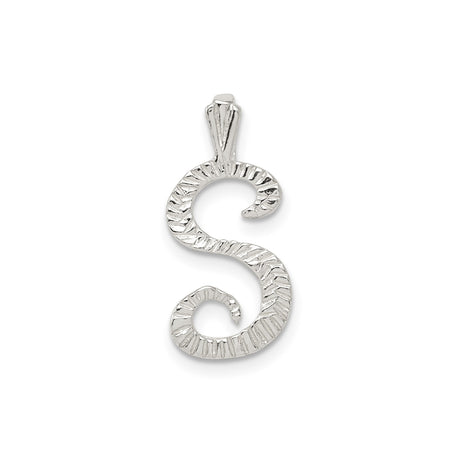 Sterling Silver Initial S Pendant with Ribbed Textured Script Design