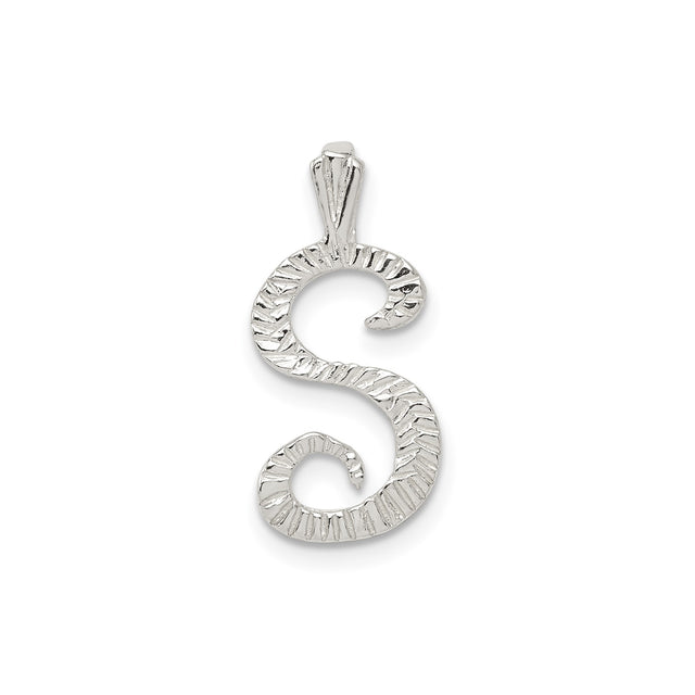 Sterling Silver Initial S Pendant with Ribbed Textured Script Design