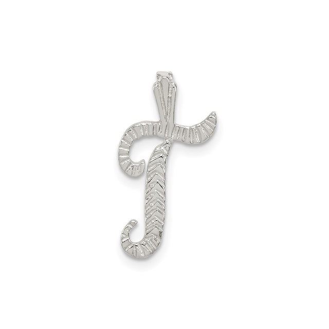 Sterling Silver Letter T Pendant with Textured Detailing, Monogram Charm for Women or Unisex Wear