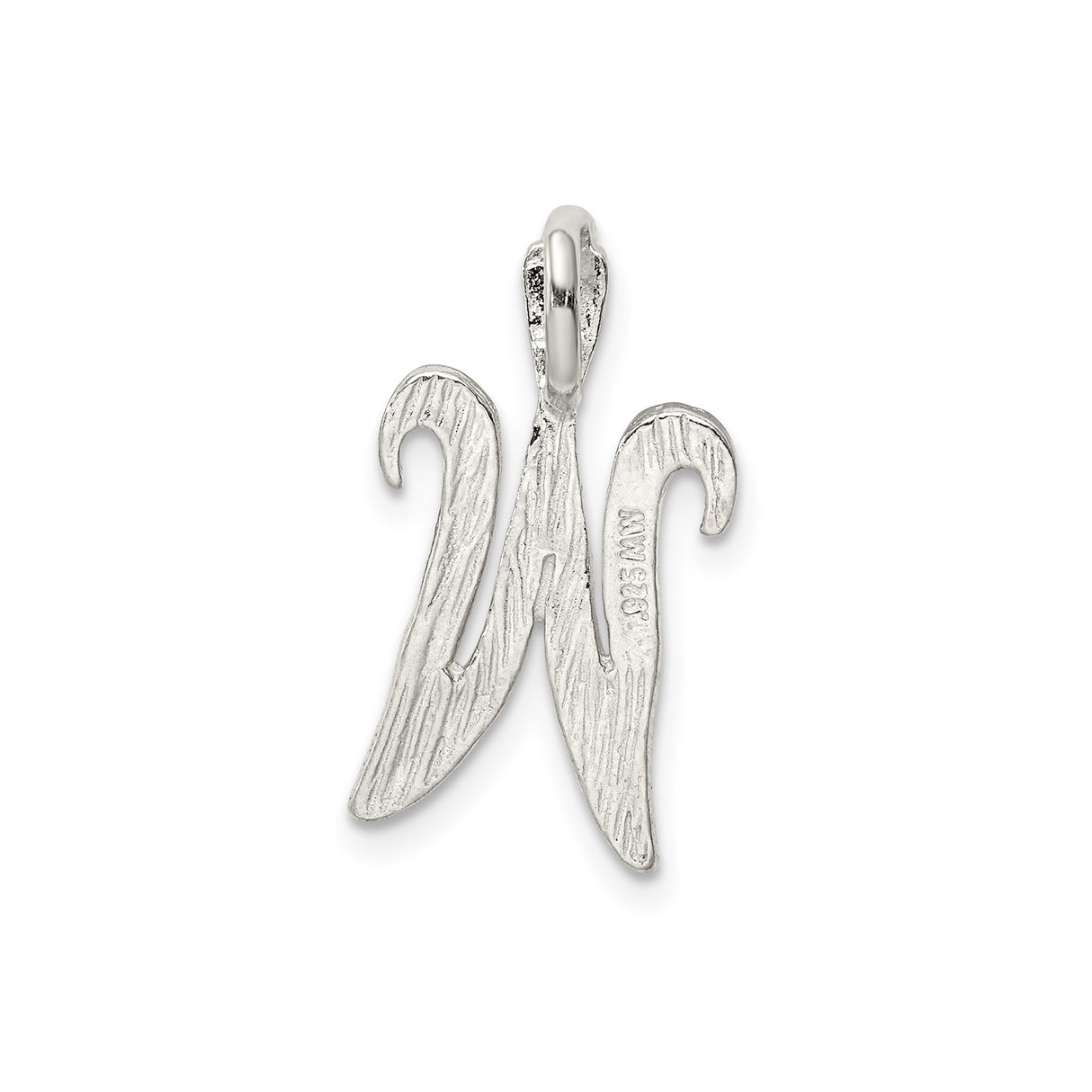 Sterling Silver Initial W Pendant with Textured Chevron Pattern for Women or Unisex Use