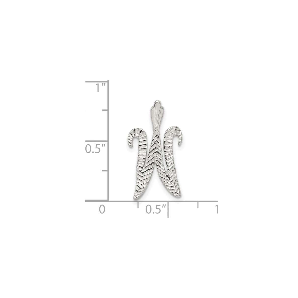 Sterling Silver Initial W Pendant with Textured Chevron Pattern for Women or Unisex Use