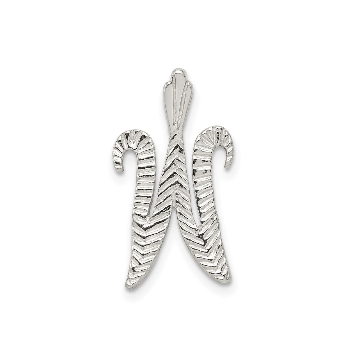 Sterling Silver Initial W Pendant with Textured Chevron Pattern for Women or Unisex Use