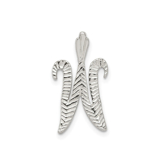 Sterling Silver Initial W Pendant with Textured Chevron Pattern for Women or Unisex Use