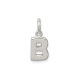 Sterling Silver Letter B Charm Pendant, Polished Block Initial, Unisex or Womens Jewelry