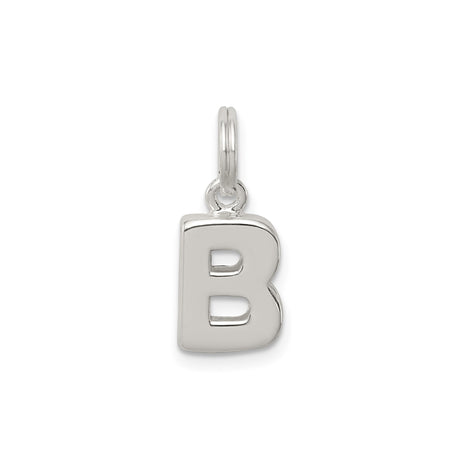 Sterling Silver Letter B Charm Pendant, Polished Block Initial, Unisex or Womens Jewelry