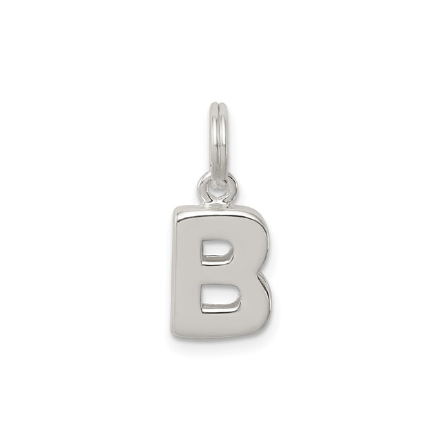 Sterling Silver Letter B Charm Pendant, Polished Block Initial, Unisex or Womens Jewelry