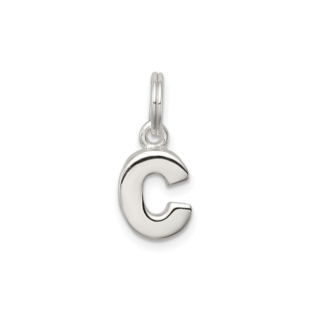 Sterling Silver C Pendant, Bold Alphabet Charm with Polished Finish, Unisex Initial Jewelry
