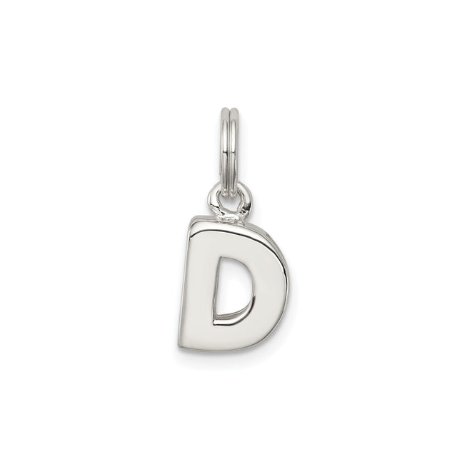 Sterling Silver Letter D Charm Pendant, Polished Block Initial Monogram Jewelry