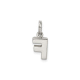 Sterling Silver Letter F Pendant Charm, Polished Block Initial for Women or Unisex Wear