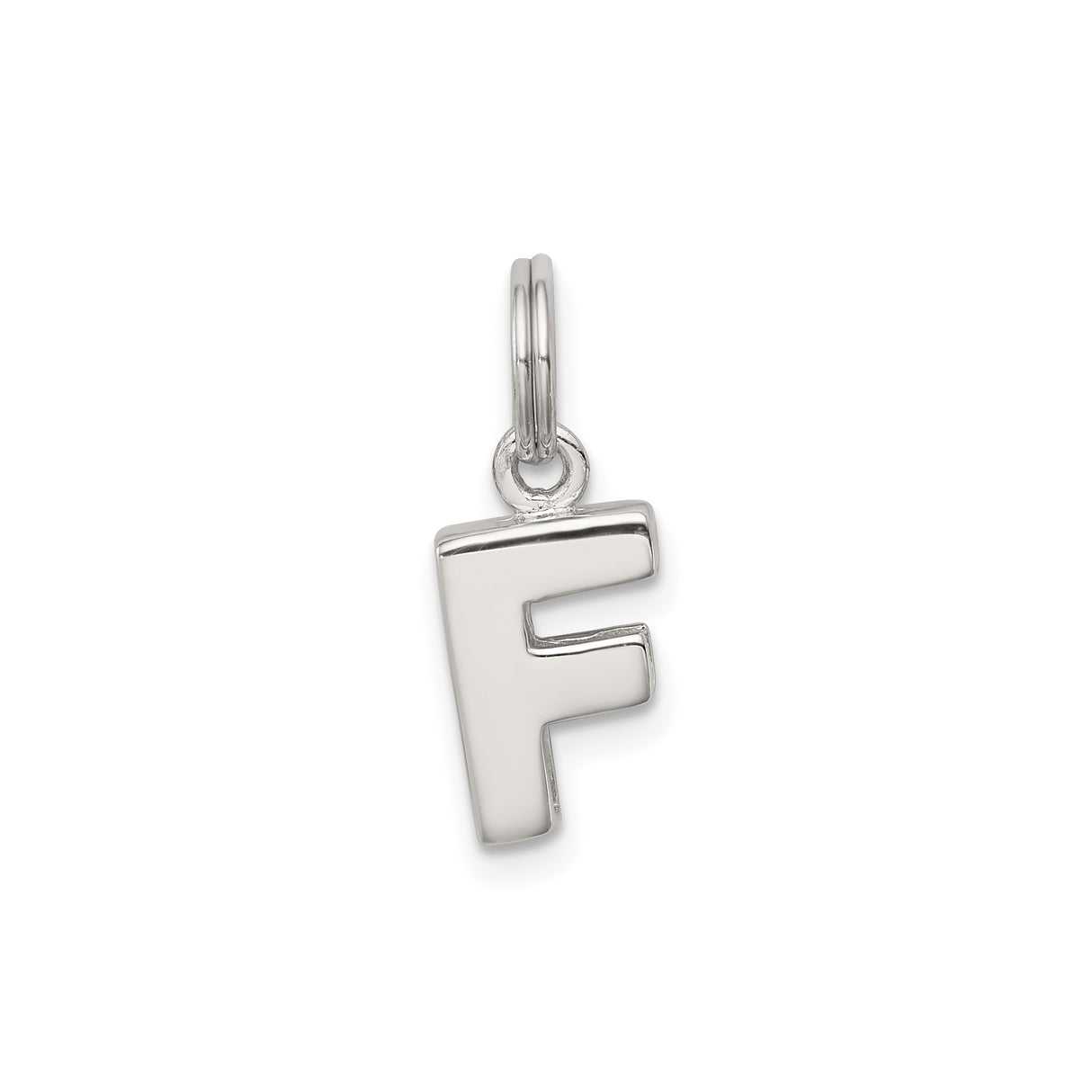 Sterling Silver Letter F Pendant Charm, Polished Block Initial for Women or Unisex Wear