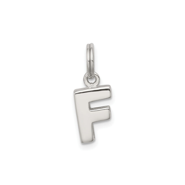 Sterling Silver Letter F Pendant Charm, Polished Block Initial for Women or Unisex Wear