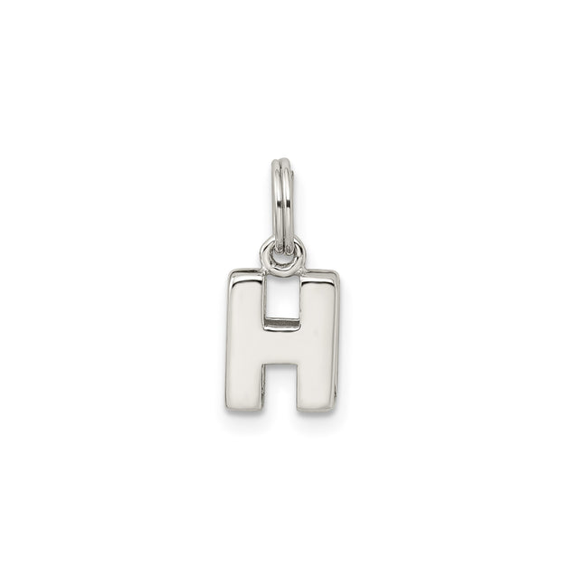 Sterling Silver Pendant Charm with Polished Block Letter H Initial Design