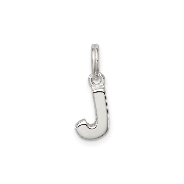 Sterling Silver Initial J Charm Pendant, Block Letter Design, Polished Finish, Unisex Jewelry