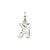 Sterling Silver Initial K Pendant Charm, Polished Block Letter, Unisex Alphabet Design