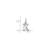 Sterling Silver Initial K Pendant Charm, Polished Block Letter, Unisex Alphabet Design