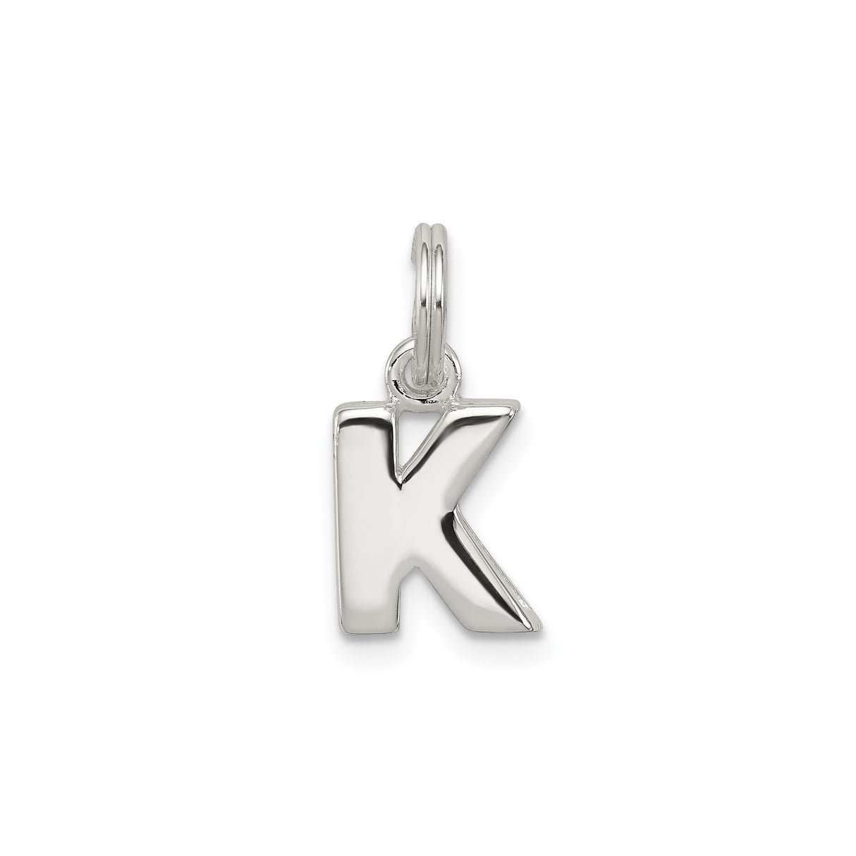 Sterling Silver Initial K Pendant Charm, Polished Block Letter, Unisex Alphabet Design