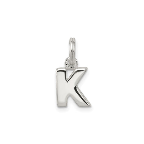 Sterling Silver Initial K Pendant Charm, Polished Block Letter, Unisex Alphabet Design