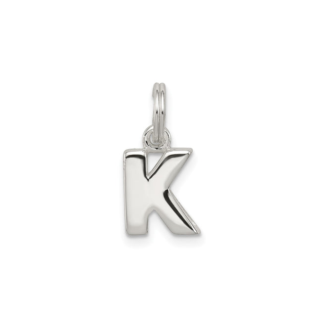 Sterling Silver Initial K Pendant Charm, Polished Block Letter, Unisex Alphabet Design