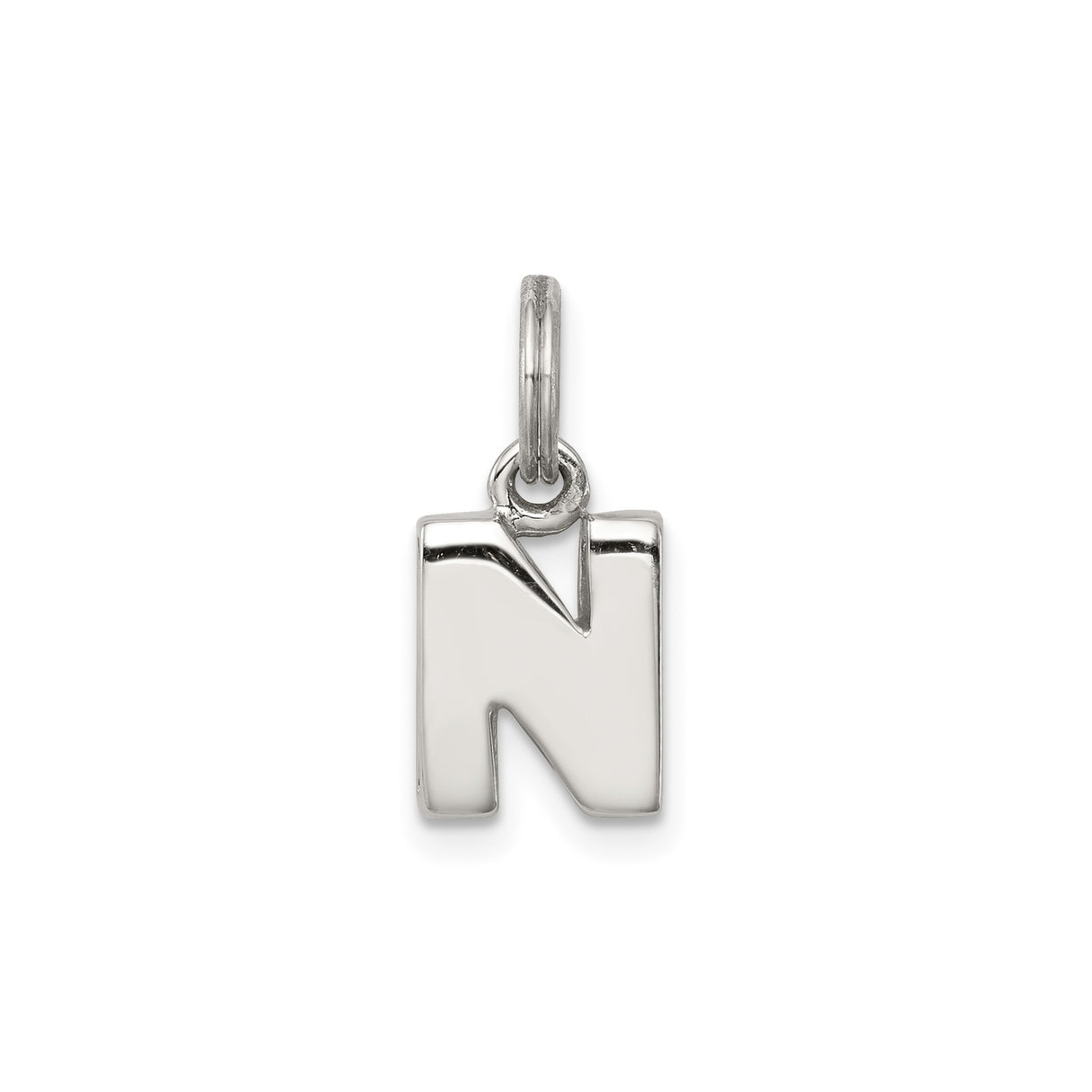 Sterling Silver Initial N Pendant, Block Style Letter Charm for Women and Men