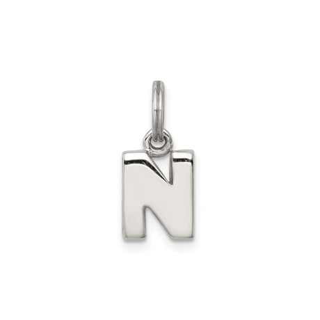 Sterling Silver Initial N Pendant, Block Style Letter Charm for Women and Men