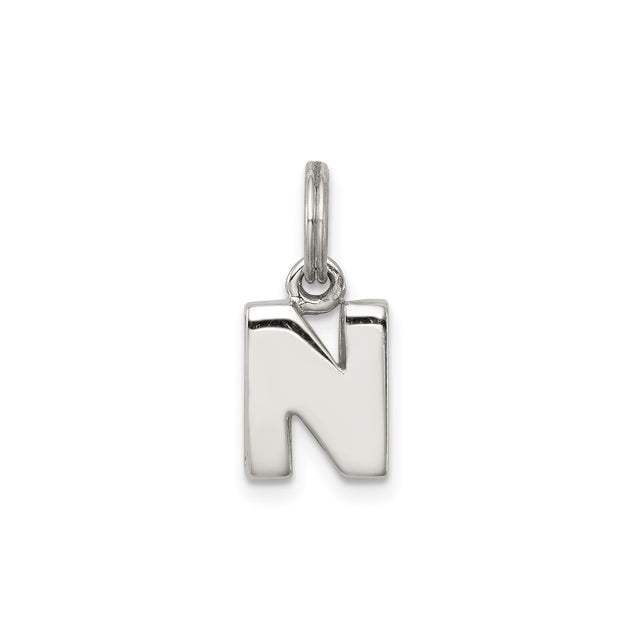 Sterling Silver Initial N Pendant, Block Style Letter Charm for Women and Men