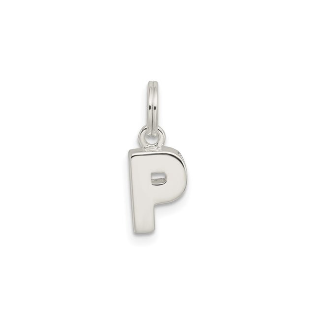 Sterling Silver Letter P Pendant Charm, Block Initial Design for Women or Unisex Use