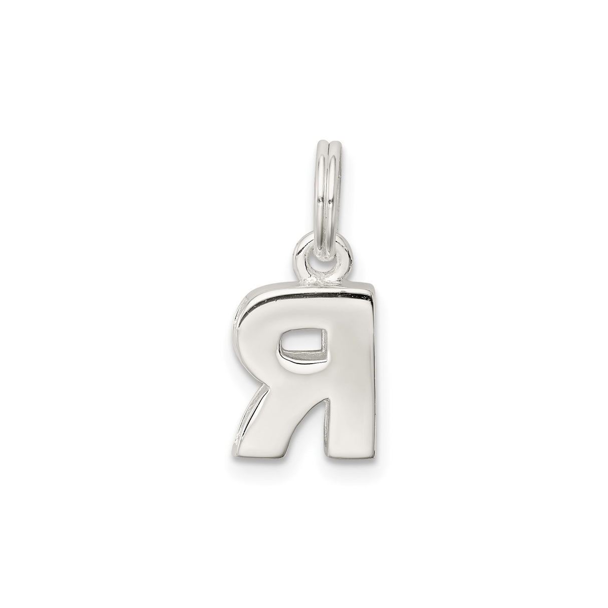 Sterling Silver Initial Pendant, Block Letter R Charm, Polished Monogram Jewelry