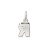 Sterling Silver Initial Pendant, Block Letter R Charm, Polished Monogram Jewelry