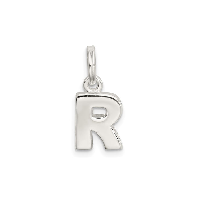 Sterling Silver Initial Pendant, Block Letter R Charm, Polished Monogram Jewelry