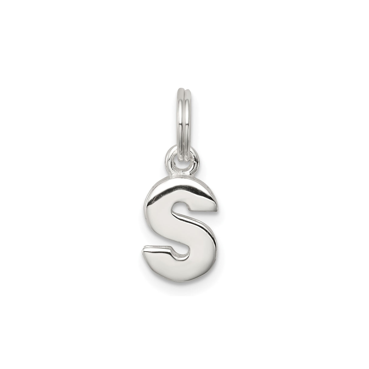 Sterling Silver Pendant with Polished Letter S, Modern Alphabet Charm for Necklace or Bracelet
