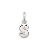 Sterling Silver Pendant with Polished Letter S, Modern Alphabet Charm for Necklace or Bracelet