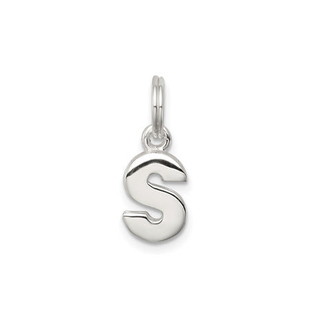 Sterling Silver Pendant with Polished Letter S, Modern Alphabet Charm for Necklace or Bracelet