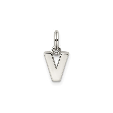 Sterling Silver Letter V Pendant Charm, Polished Initial Jewelry for Necklace or Bracelet