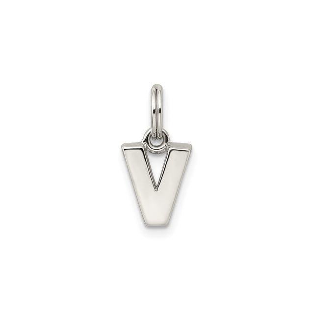 Sterling Silver Letter V Pendant Charm, Polished Initial Jewelry for Necklace or Bracelet