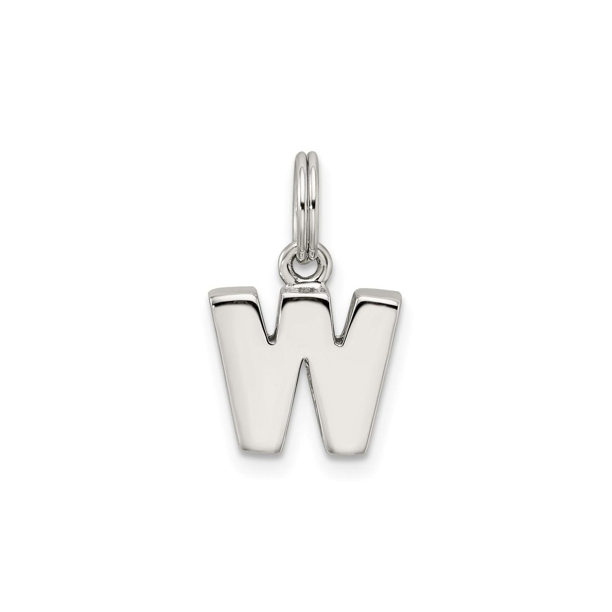 Sterling Silver Initial W Pendant Charm, Polished Block Letter Monogram Jewelry for Women or Unisex