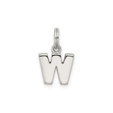 Sterling Silver Initial W Pendant Charm, Polished Block Letter Monogram Jewelry for Women or Unisex