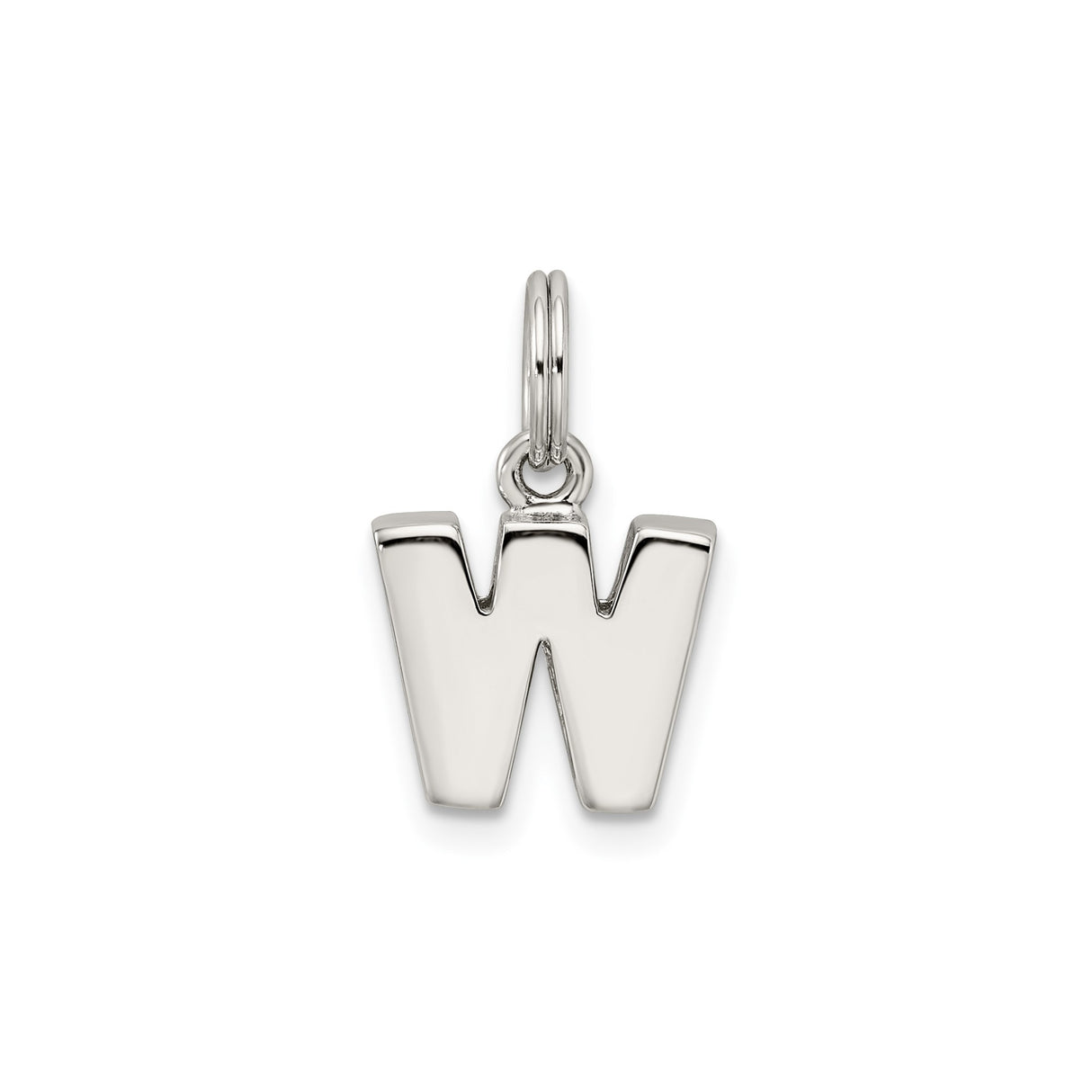 Sterling Silver Initial W Pendant Charm, Polished Block Letter Monogram Jewelry for Women or Unisex