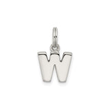 Sterling Silver Initial W Pendant Charm, Polished Block Letter Monogram Jewelry for Women or Unisex