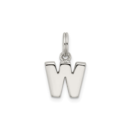 Sterling Silver Initial W Pendant Charm, Polished Block Letter Monogram Jewelry for Women or Unisex