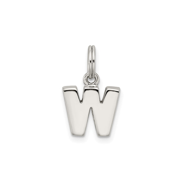 Sterling Silver Initial W Pendant Charm, Polished Block Letter Monogram Jewelry for Women or Unisex